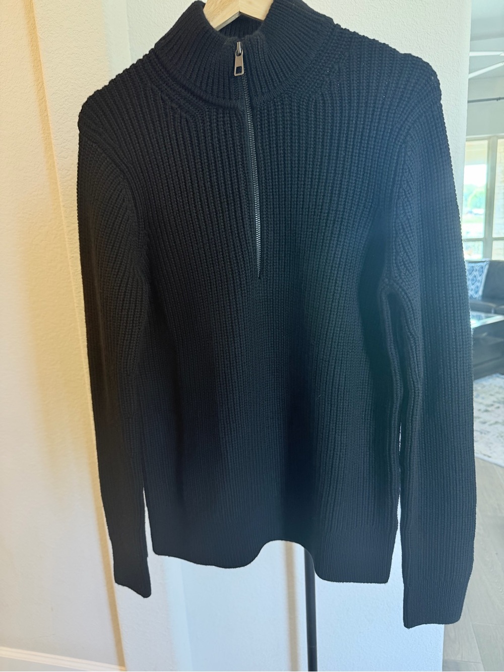 Quince Australian Merino Wool Mens Half Zip Sweater Black Small Fisherman S